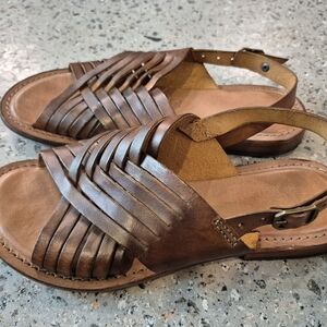 Brown Leather Women's Sandals Made In Italy Size 38